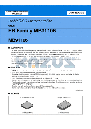 MB91106PF datasheet - 32-bit RISC Microcontroller