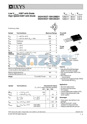 IXGH15N120BD1 datasheet - Low VCE(sat) IGBT with Diode High Speed IGBT with Diode