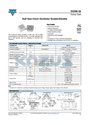 XOSM-52 datasheet - Half Size Clock Oscillator Enable/Disable
