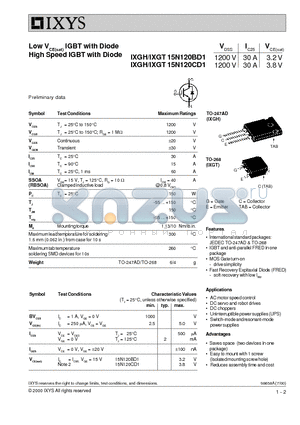 IXGH15N120CD1 datasheet - Low VCE(sat) IGBT with Diode High Speed IGBT with Diode