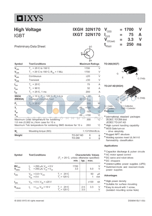 IXGH32N170 datasheet - High Voltage IGBT