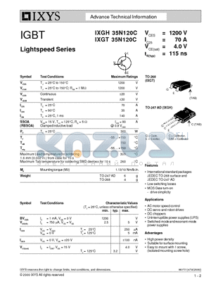 IXGH35N120C datasheet - IGBT Lightspeed Series