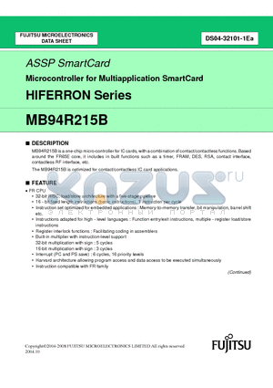 MB94R215B datasheet - Microcontroller for Multiapplication SmartCard