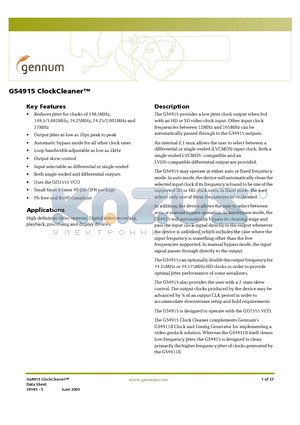 GS4915_09 datasheet - ClockCleaner