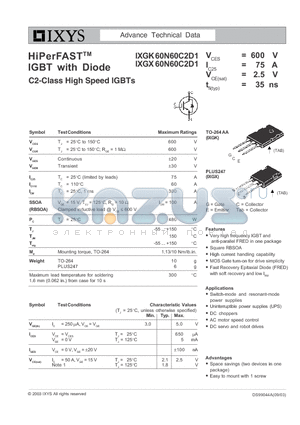 IXGX60N60C2D1 datasheet - HiPerFASTTM IGBT with Diode