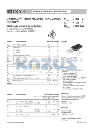 IXKG25N80C datasheet - CoolMOS Power MOSFET ISO264