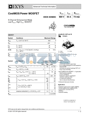 IXKN45N80C datasheet - CoolMOS Power MOSFET