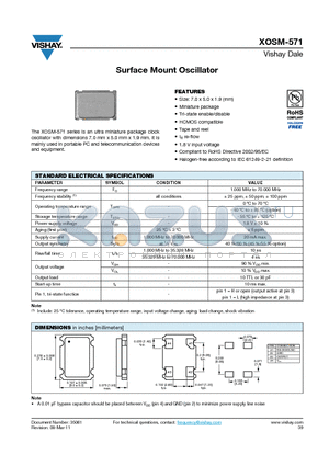 XOSM-571BE50ME4 datasheet - Surface Mount Oscillator