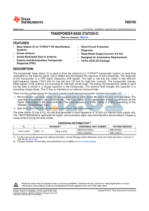 TMS3705 datasheet - TRANSPONDER BASE STATION IC