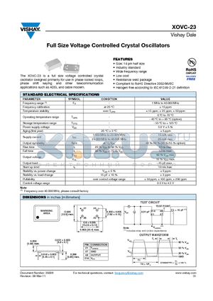 XOVC-23A-227ME4 datasheet - Full Size Voltage Controlled Crystal Oscillators