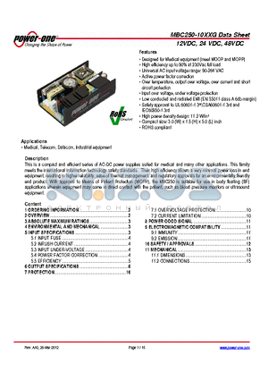 MBC250-10XXG datasheet - Designed for Medical equipment (meet MOOP and MOPP)