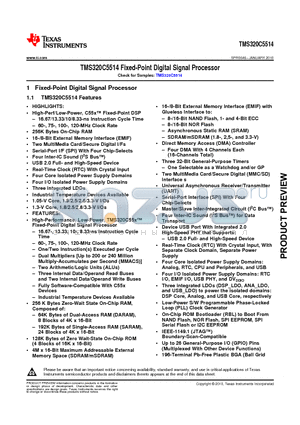 TMX320C5514AZCH12 datasheet - TMS320C5514 Fixed-Point Digital Signal Processor