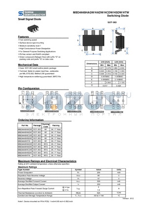 MBD4448HTW datasheet - Switching Diode Small Signal Diode Fast switching speed