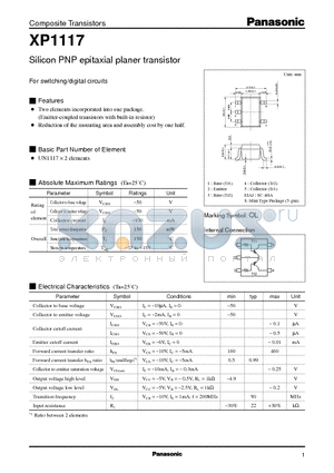XP01117 datasheet - Silicon PNP epitaxial planer transistor