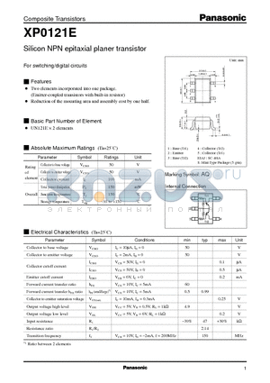 XP0121E datasheet - Silicon NPN epitaxial planer transistor