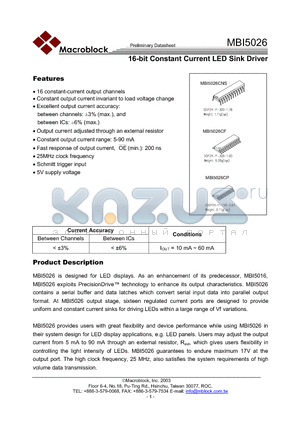 MBI5016CF datasheet - 16-bit Constant Current LED Sink Driver