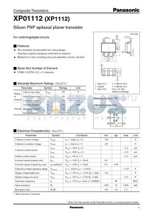 XP01112 datasheet - Silicon PNP epitaxial planer transistor