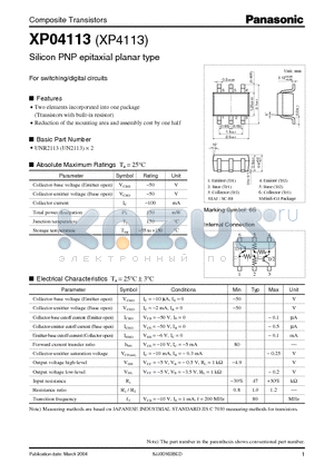 XP04113 datasheet - Silicon PNP epitaxial planar type