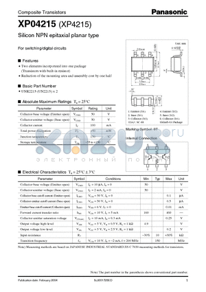 XP04215 datasheet - Silicon NPN epitaxial planar type