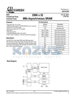 GS78132B-10 datasheet - 256K x 32 8Mb Asynchronous SRAM