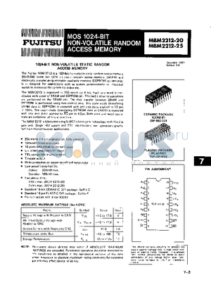 MBM2212-25 datasheet - MOS 1024 BIT NON VOLATILE RANDOM ACCESS MEMORY