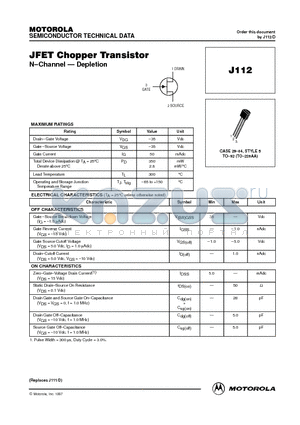 J112 datasheet - JFET Chopper Transistor