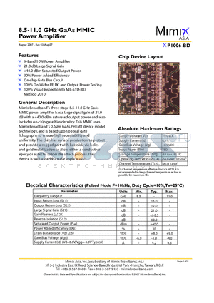 XP1006-BD-000V datasheet - 8.5-11.0 GHz GaAs MMIC Power Amplifier