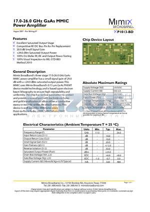 XP1013-BD datasheet - 17.0-26.0 GHz GaAs MMIC Power Amplifier