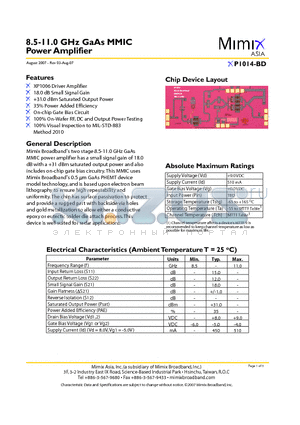 XP1014-BD-EV1 datasheet - 8.5-11.0 GHz GaAs MMIC Power Amplifier