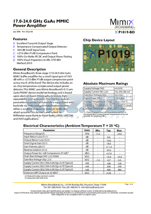 XP1019-BD-EV1 datasheet - 17.0-24.0 GHz GaAs MMIC Power Amplifier