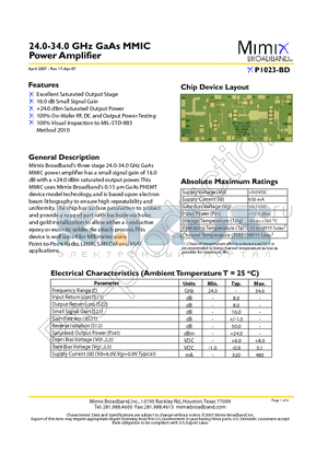 XP1023-BD-EV1 datasheet - 24.0-34.0 GHz GaAs MMIC Power Amplifier