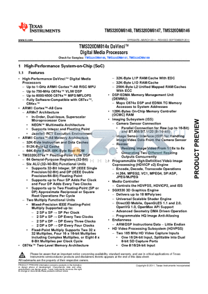 TMX320DM8146BCYEA0 datasheet - TMS320DM814x DaVinci Digital Media Processors