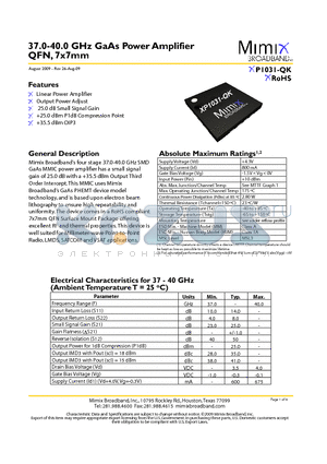 XP1031-QK datasheet - 37.0-40.0 GHz GaAs Power Amplifier