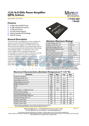 XP1043-QH datasheet - 12.0-16.0 GHz Power Amplifier