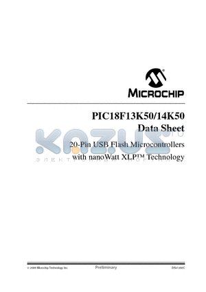 PIC18LF13K50-E/SO datasheet - 20-Pin USB Flash Microcontrollers with nanoWatt XLP Technology