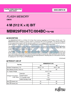 MBM29F004TC-70PFTR datasheet - FLASH MEMORY CMOS 4 M (512 K X 8) BIT