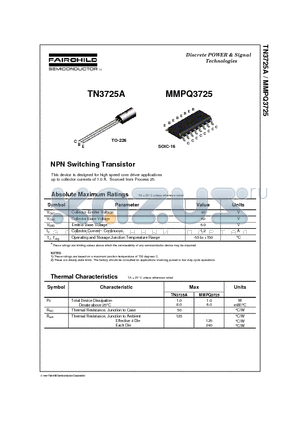 TN3725A datasheet - NPN Switching Transistor