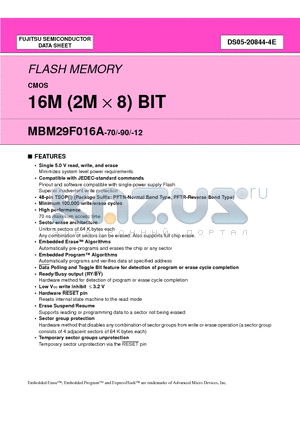 MBM29F016A-90PFTR datasheet - 16M (2M X 8) BIT
