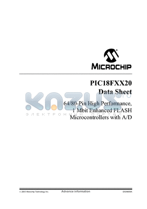 PIC18FXX20-I/PT datasheet - 64/80-Pin High Performance 1 Mbit Enhanced FLASH Microcontrollers with A/D