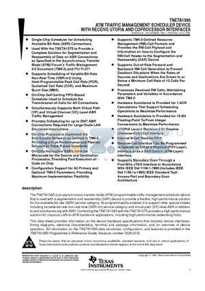 TNETA1585 datasheet - ATM TRAFFIC MANAGEMENT SCHEDULER DEVICE WITH RECEIVE UTOPIA AND COPROCESSOR INTERFACES