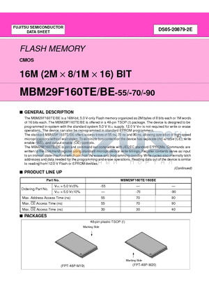 MBM29F160BE-70PFTR datasheet - 16M (2M X 8/1M X 16) BIT