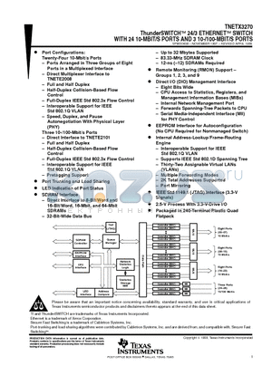 TNETX3270PGV datasheet - ThunderSWITCHE 24/3 ETHERNETE SWITCH WITH 24 10-MBIT/S PORTS AND 3 10-/100-MBIT/S PORTS