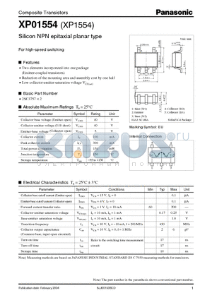 XP1554 datasheet - Silicon NPN epitaxial planar type