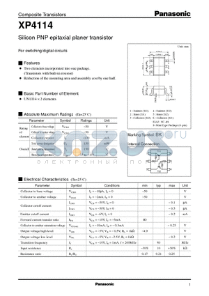 XP4114 datasheet - Silicon PNP epitaxial planer transistor