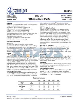 GS816272C-166I datasheet - 256K x 72 18Mb Sync Burst SRAMs