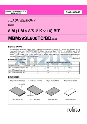 MBM29SL800BD-12PFTN datasheet - FLASH MEMORY CMOS 8 M (1 M X 8/512 K X 16) BIT