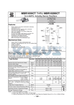 MBR10100CT datasheet - 10.0 AMPS. Schottky Barrier Rectifiers