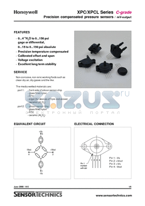 XPC15GTC datasheet - Precision compensated pressure sensors / mV-output