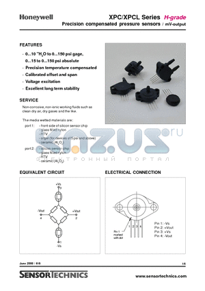 XPC30GFSH datasheet - Precision compensated pressure sensors / mV-output