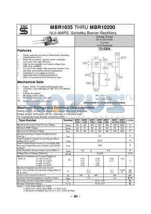 MBR10200 datasheet - 10.0 AMPS. Schottky Barrier Rectifiers
